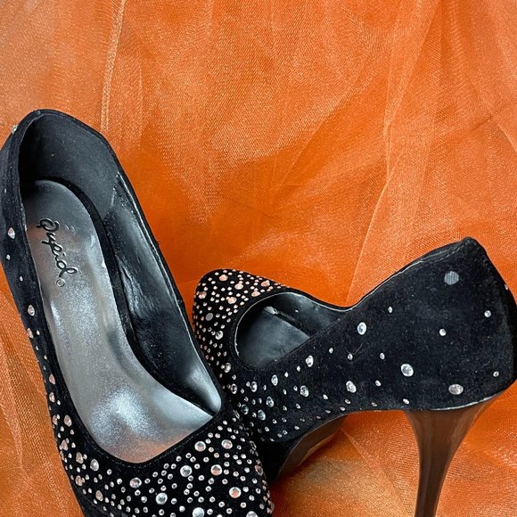 Rhinestone Black Suede Platforms - Picture 4 of 4